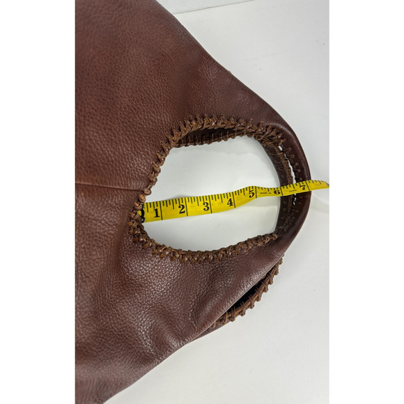 Banana Republic Brown Pebbled Genuine Leather Slouch Hobo Whipstitch Zip Bag - Picture 12 of 16